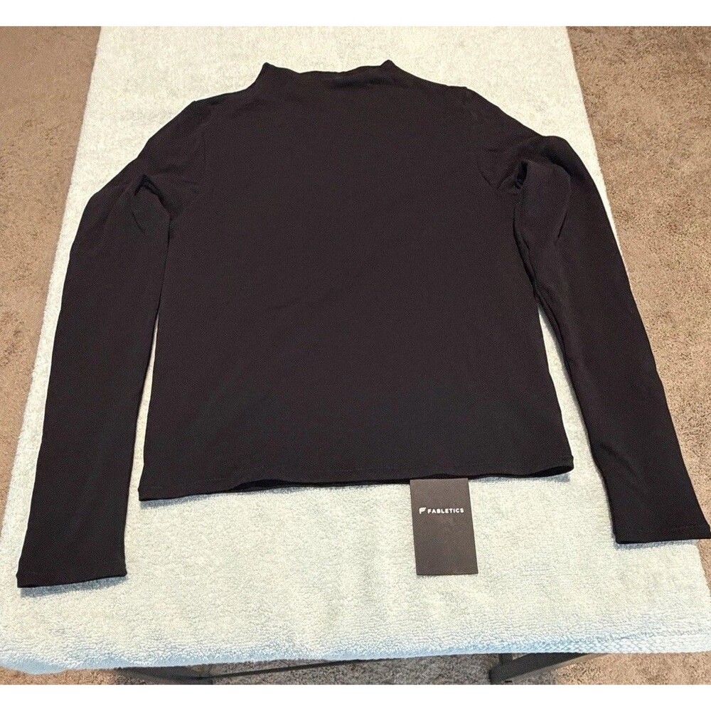 Fabletics Womens Long Sleeve Mock Neck Top Small Black Stretch Athletic NWT